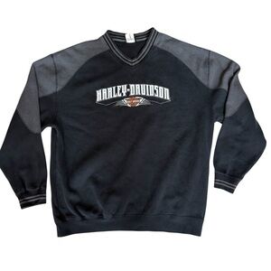 Harley-Davidson Gray and Black Striped V-Neck
